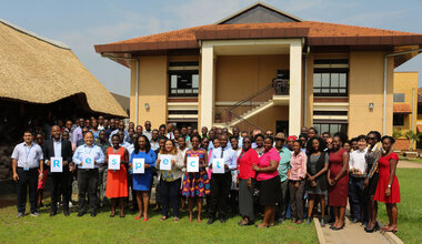 Staff at the RSCE pose for a group photo on campus